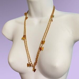 SARAH COVENTRY Butterfly Chain Necklace & Earrings Set Gold Tone Long Necklace